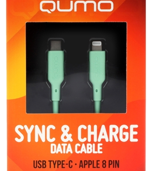 Кабель QUMO, MFI С94, Type-C на MFI Apple 8 pin, силиконовый, 1м, 2,22A, 9V, 20W, PD (зеленый)