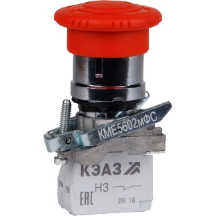 Кнопка КМЕ5602мФС-красный-0но+2нз-гриб-фикс-IP65-КЭАЗ