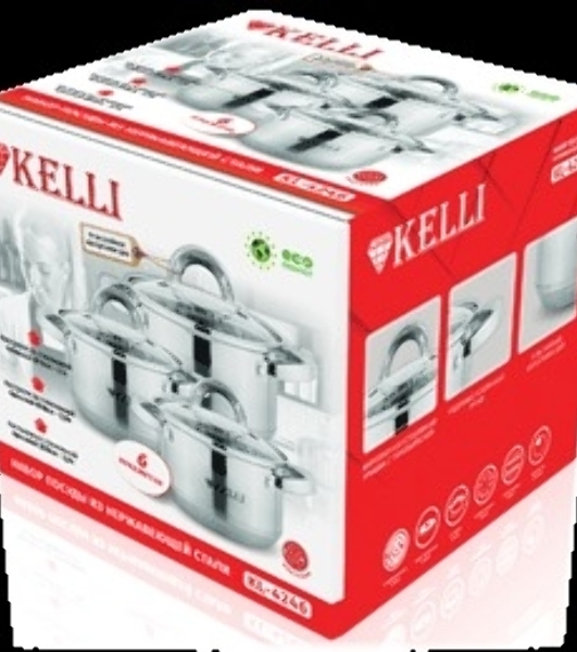Набор посуды из нержавеющей стали со стеклянными крышками Kelli KL-4246 6 пред. 16 см -2,1; 18- см-2,9; 20 см-3,9 литра. 7-ми слойное капсульное дно. Индукция
