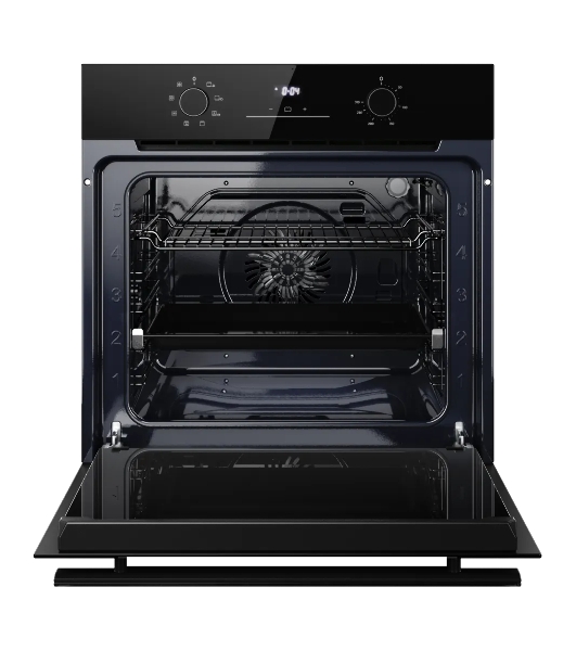 Духовой шкаф Kuppersberg HO 608 BB Glass, High-Tech, 78 л, цвет черный, цвет фурнитуры черный, поворотное управление, дисплей, таймер, 8 режимов, макс. температура 310 градусов, телескопические направляющие (на 1 уровень)
