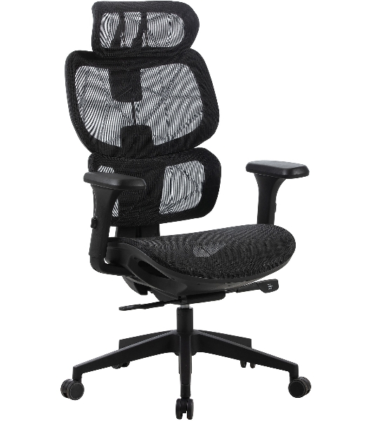 Кресло Cactus CS-MC555-BK черный, сетка, 150 кг, подголовник, регулируемые подлокотники, механизм качания