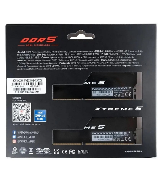 Оперативная память Patriot Viper Xtreme 5, DDR5, 32GB (2x16GB), 8200MHz, CL38, DIMM, с радиаторами, черный
