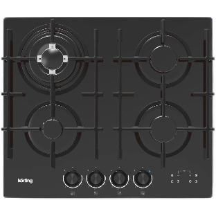 Встраиваемая варочная панель KORTING HGG 6447 ICPTN, газовая, 60 см, 4 конфорки, WOK, газ-контроль, электроподжиг, конфорки SABAF, функция управления вытяжкой (KHI 6099 ICGN, KHI 9099 ICGN), электронный таймер с цифровой индикацией, индикация интенсивности нагрева, адаптер под сжиженныый газ, цвет черное стекло