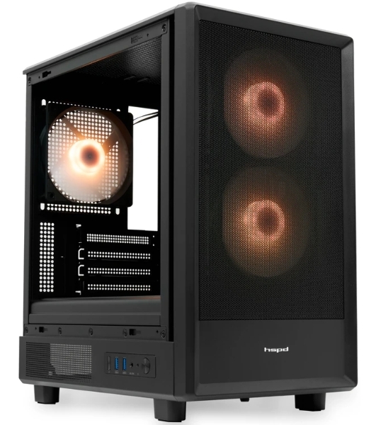 Компьютерный корпус HSPD M310, Mesh Mini-tower, черный, TG, 0.4 SPCC, 3x120мм ARGb mATX, mITX 180/280/160мм 1x2.5', 1x3.5', 4xPCI 2xUSB-A 3.0 452x277x418мм