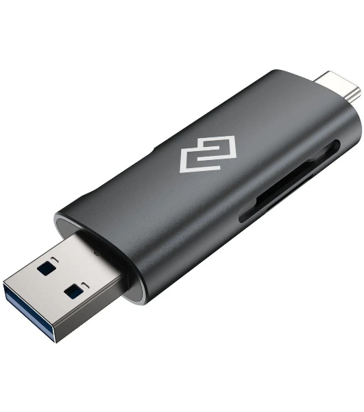 Кард-ридер Digma CR-СU2520-G/серый/SD/TF/micro-SD/micro-SDXC/miсro-SDHC/USB 2.0/Type-C/алюминий