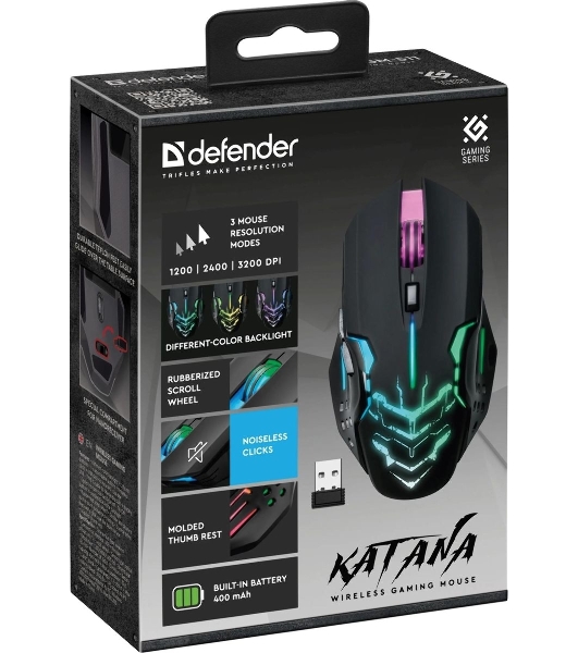 Мышь беспроводная Defender Katana GM-511 черный, 3200 dpi, радиоканал, USB, кнопки - 6
