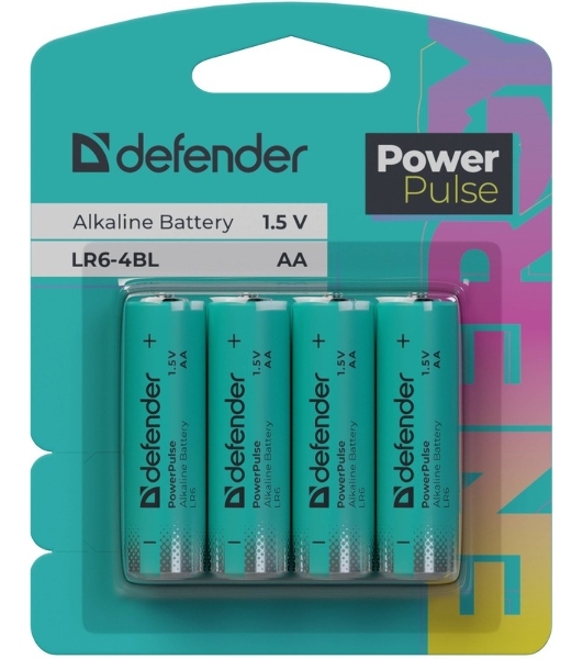 Батарейка алкалиновая Defender LR6-4BL АА, блистер, 4 шт., PowerPulse