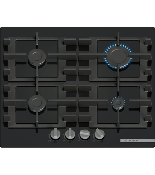 Поверхность газовая Bosch PNP6B6K40 Газ, 4.5х59x52 см, закаленное стекло, 4 конфорки, газ-контроль, автоподжиг, черный