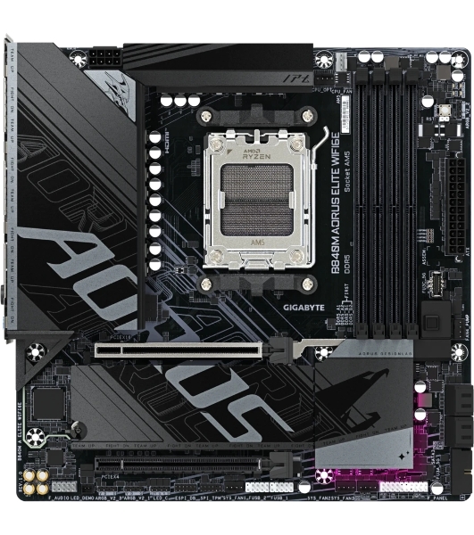 Материнская плата Gigabyte B840M AORUS ELITE WIFI6E, AM5, AMD B840, 4xDDR5, 4xSATA, 2xM.2, 1xPCIe 4.0 x16, 1xPCIe 3.0 x16, 1xHDMI, 1xDP, 1x2.5Gb LAN, Wi-Fi 6E, Bluetooth 5.3, 1xUSB-C 10Gbps, 1xUSB-C 5Gbps, 2xUSB-A 10Gbps, 2xUSB-A 5Gbps, 4xUSB-A 2.0, 1xPS/2, 3x3.5 мм, 7.1, mATX