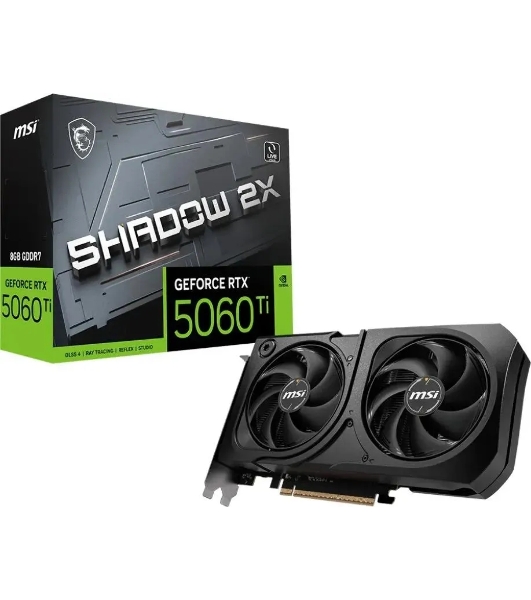 Видеокарта MSI RTX 5060 Ti 8G SHADOW 2X PLUS, NVIDIA RTX 5060 Ti, 8 ГБ GDDR7, 128 бит, PCI-e 5.0, 1xHDMI, 3xDP, 2587 МГц