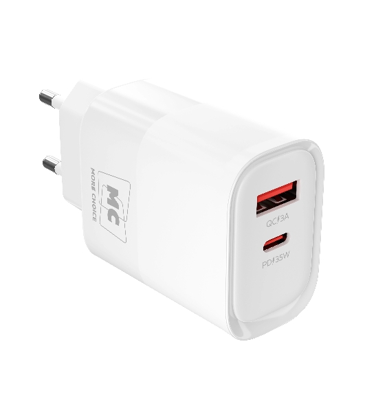Сетевое зарядное устройство MORE CHOICE NC82a 1USB+1Type-C 3.0A PD 35W+QC3.0 для Type-C Type-C, белый