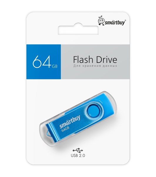 Флешка USB Smartbuy Twist Blue (SB064 Gb2TWB), 64Mb, USB 2.0, R/W 20/10, синий