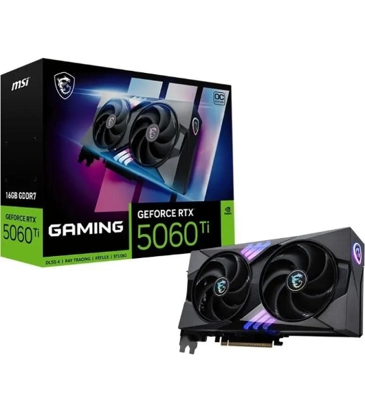 Видеокарта MSI RTX 5060 Ti 16G GAMING OC, NVIDIA RTX 5060 Ti, 16 ГБ GDDR7, 128 бит, PCI-e 5.0, 1xHDMI, 3xDP, 2647 МГц