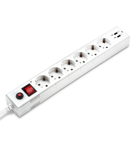 Удлинитель с сетевым фильтром Buro 6х5 м с заземл. 10А IP20 BU-SP5 USB 2A-W CCA белый