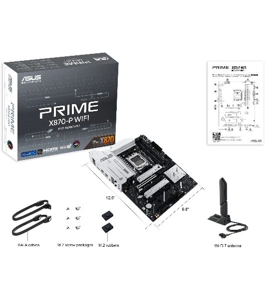 Материнская плата ASUS PRIME X870-P WIFI, AM5, AMD X870, 4xDDR5, 2xSATA, 4xM.2, 1xPCI-E 5.0 x16, 2xPCI-E 4.0 x1, 1xHDMI, 2xUSB-C, 1x 2.5Gb LAN, 4xUSB-A 3.2 Gen 1, 1xUSB-A 3.2 Gen 2, 4xUSB-A 2.0, 3x3.5 мм, 7.1, 1xWi-Fi 7, ATX