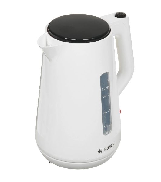 Электрочайник Bosch TWK1M121 белый, 1.7 л, 2400 Вт, скрытый нагревательный элемент