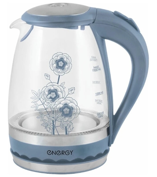 Чайник электрический Energy E-279 стеклянный, 1.5л, синий,1850-2200 Вт, (в уп. 6 шт)