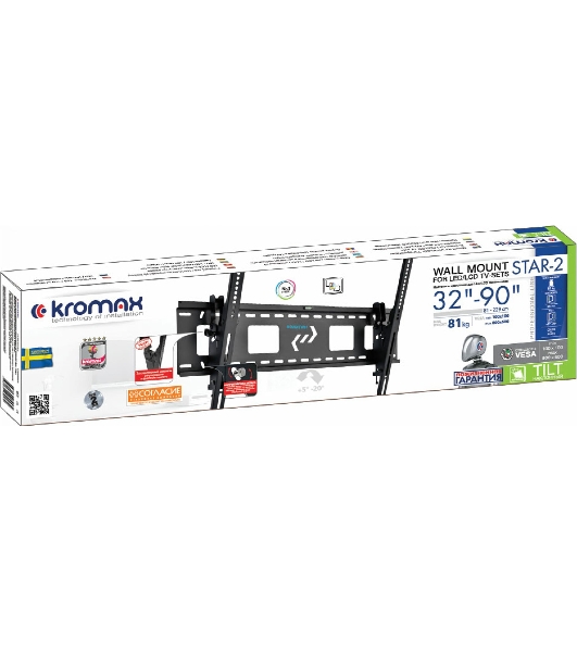 Кронштейн для телевизора Kromax STAR-2 черный 32'-90' макс.81кг настенный наклон