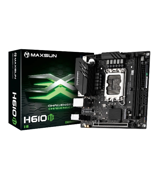 Материнская плата Maxsun MS-Challenger H610ITX 2LAN V3, LGA 1700, Intel H610, 2xDDR4, 4xSATA, 1xM.2, 1xPCI-E 4.0 x16, 2xHDMI, 1xDisplayPort, 1x 2.5Gb LAN, 2xUSB 3.2 Gen 1, 3xUSB 2.0, 3x3.5 мм, 5.1, Mini-ITX