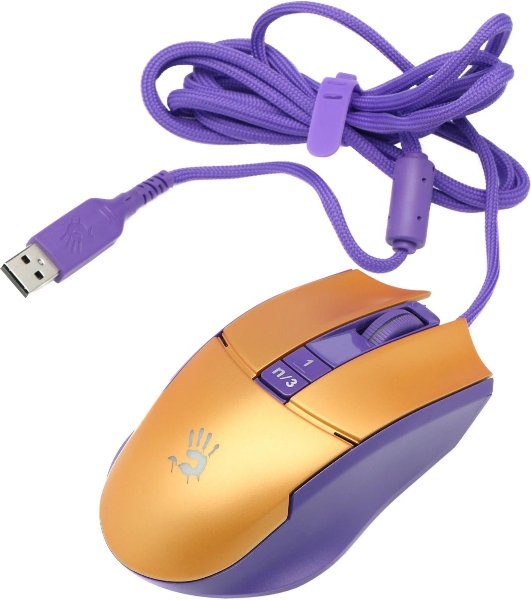 Мышь проводная A4Tech Bloody L65 Max желтый/фиолетовый, 12000 dpi, USB, кнопки - 7
