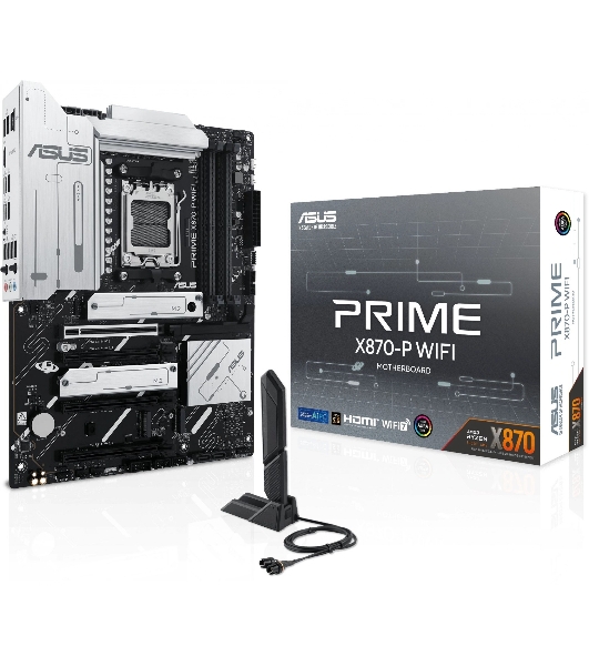Материнская плата ASUS PRIME X870-P WIFI, AM5, AMD X870, 4xDDR5, 2xSATA, 4xM.2, 1xPCI-E 5.0 x16, 2xPCI-E 4.0 x1, 1xHDMI, 2xUSB-C, 1x 2.5Gb LAN, 4xUSB-A 3.2 Gen 1, 1xUSB-A 3.2 Gen 2, 4xUSB-A 2.0, 3x3.5 мм, 7.1, 1xWi-Fi 7, ATX