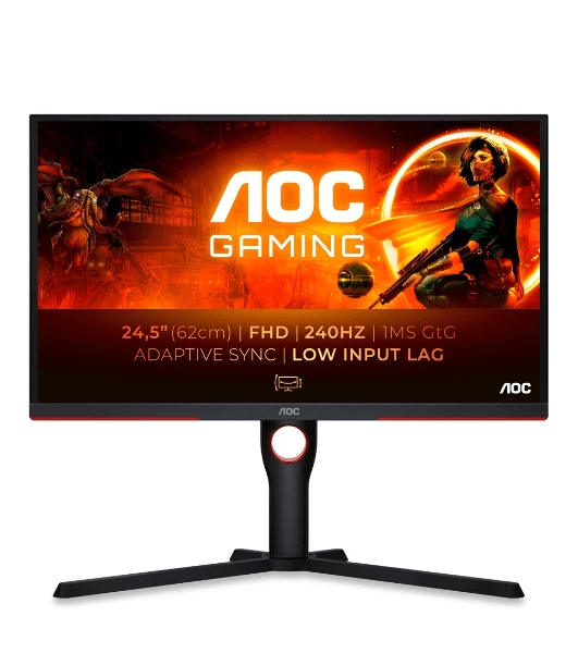 Монитор 24.5' AOC Gaming 25G3ZM VA 1920x1080, 240 Гц, 1 мс, 16:9, 300 кд/м2, 2xHDMI, 1xDP, черный/красный