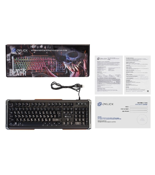 Клавиатура Oklick 717G Black Death проводная, USB Type-A, чёрный/серый