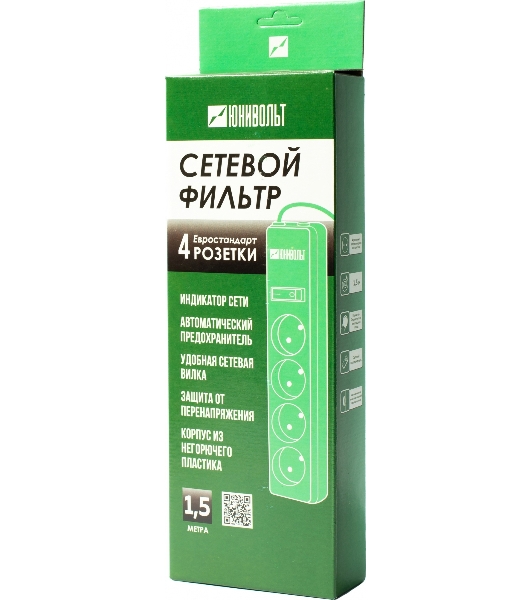 Сетевой фильтр Юнивольт 00-00000386 1.5м (4 розетки) белый (коробка)