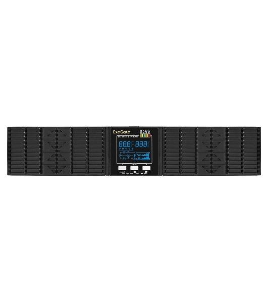 Источник бесперебойного питания On-line ExeGate PowerExpert ULS-575-10kVA.LCD.AVR.T.USB.RS232.SNMP.2U 10000VA/10000W, On-Line, PF=1, LCD, клеммы, RS232, USB, SNMP-slot, EPO, батареи внешние 192В/240В суммарной емкостью до 400Ah, Rackmount 2U/Tower, металлический корпус, черный