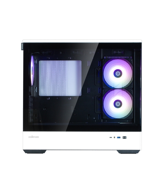 Компьютерный корпус ZALMAN P30 BW, MATX, BLACK/WHITE, WINDOW, 2x3.5', 3x2.5', 1xUSB TYPE-C, 1xUSB 3.0, SIDE 2x120мм ARGB, REAR 1x120мм ARGB