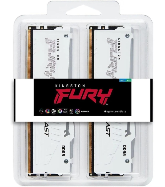 Оперативная память Kingston Fury Beast, DDR5, 32Gb (2x16Gb), 5600MHz, CL40, DIMM, с радиаторами, RGB, белый