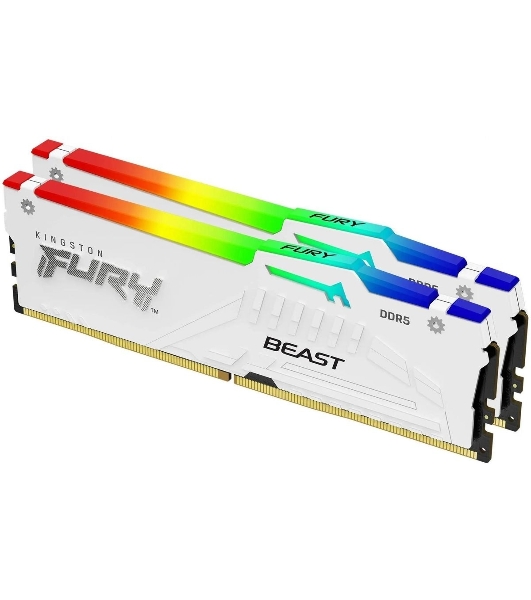Оперативная память Kingston Fury Beast, DDR5, 32Gb (2x16Gb), 5600MHz, CL40, DIMM, с радиаторами, RGB, белый
