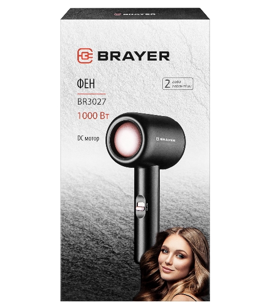 Фен BRAYER BR3027 черный, 1000 Вт