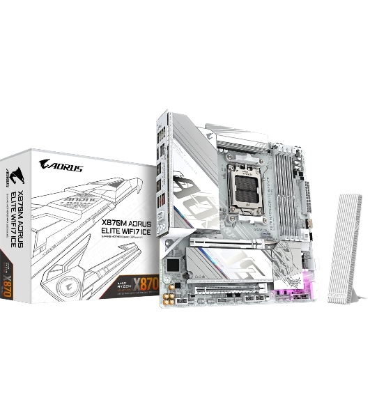 Материнская плата Gigabyte X870M AORUS ELITE WIFI7 ICE, AM5, AMD X870, 4xDDR5, 2xSATA, 2xM.2, 1xPCIe 5.0 x16, 1xPCIe 4.0 x16, 1xHDMI, 1x2.5Gb LAN, Wi-Fi 7, Bluetooth 5.4, 2xUSB-C 40Gbps (USB4), 2xUSB-A 10Gbps, 4xUSB-A 5Gbps, 4xUSB-A 2.0, 3x3.5 мм + S/PDIF оптический, 7.1, белый, mATX