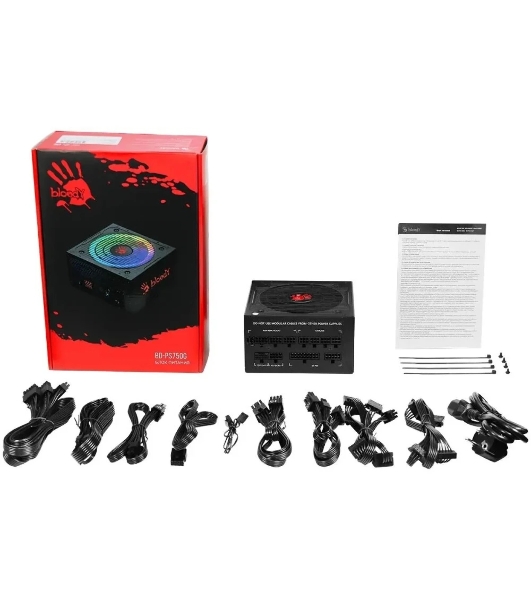 Блок питания Bloody BD-PS750G, 750Вт, 80 PLUS Gold, 120мм, модульный, черный