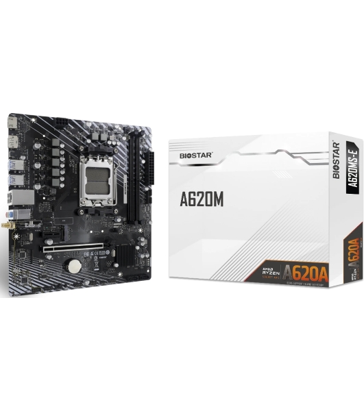 Материнская плата Biostar A620MS-E, AM5, AMD A620A, 2xDDR5, 2xSATA, 1xM.2, 1xPCIe 4.0 x16, 1xPCIe 3.0 x1, 1xHDMI, 1xDP, 1x1Gb LAN, 4xUSB-A 5Gbps, 2xUSB-A 2.0, 7.1, mATX