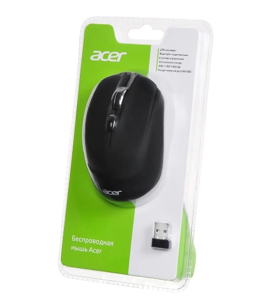 Мышь беспроводная Acer OMR050 черный, 1600 dpi, радиоканал, Bluetooth, USB, кнопки - 6