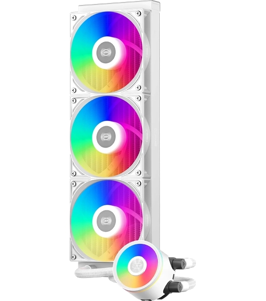 Система охлаждения Water Cooling System PCCooler DA360 Pro ARGb WH (300W, 360мм, белый, ARGb/Fans: 3x120мм, 75.8CFM, 33.7dBA, 2200RPM/Pump height 57мм, 28dBA, 3000RPM, Rad thickness 27мм/S: 1851, 1700, 1200, 20XX, 115X, AM5, AM4)