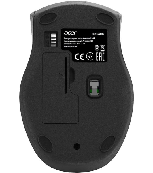 Мышь беспроводная Acer OMR032 черный/красный, 1600 dpi, радиоканал, USB, кнопки - 4