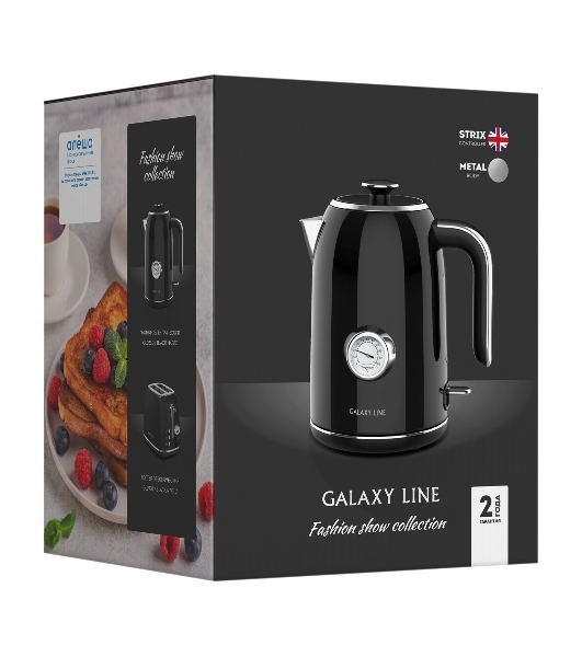 Чайник электрический Galaxy Line GL 0350, магия черного, металл, 2200 Вт, 1.7 л
