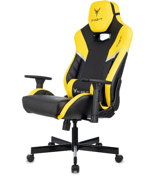 Кресло игровое Knight Thunder 5X черный/желтый эко.кожа крестов. металл