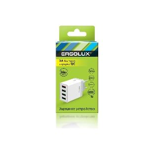 Сетевое зарядное устройство ELX-РA02QC-C01 36Вт 4USB 100-220В 5-9В/3А 1QC+3/3А коробка бел. Ergolux 15292
