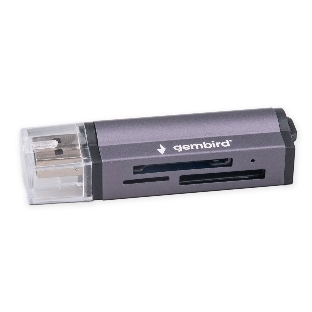 Кард-ридер Gembird FD2-MSD-5/серый/TF/Micro-SD/Micro-SDHC/Micro-SDXC/SD/MS/M2/USB 2.0/алюминий