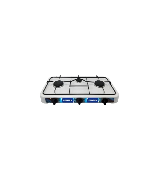 Плита настольная газовая Centek CT-1522 белый, 1.7 кВт, газ, конфорки - 3, эмаль, поворотные переключатели