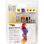 Набор кистей Silwerhof Color (набор 15шт) пони круглая №1,2,3,4,5/плоская №1/2, 1/4, 4/круглая №3,5/плоская №1/2, 4, 8/синтетика веерная №4, фото 1
