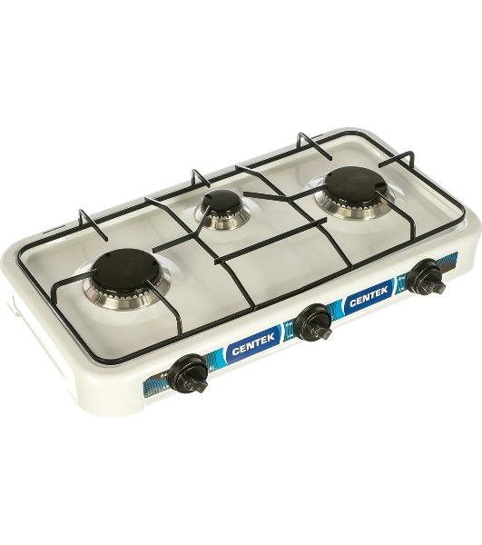 Плита настольная газовая Centek CT-1522 белый, 1.7 кВт, газ, конфорки - 3, эмаль, поворотные переключатели