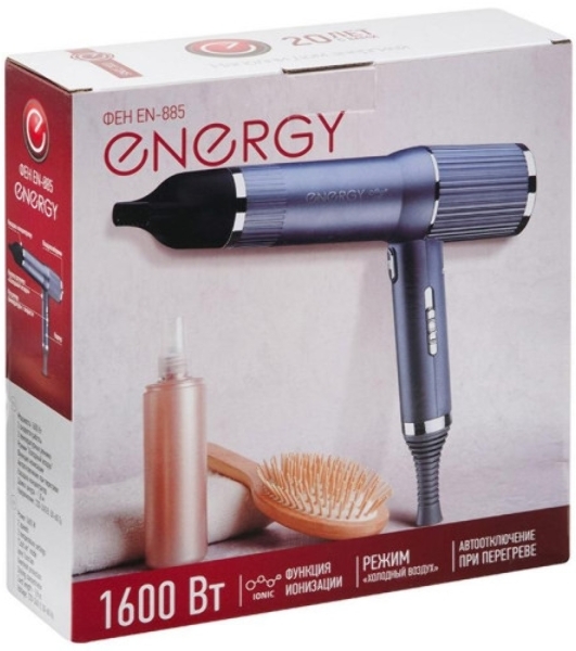 Фен Energy EN-885 серый/серебристый, 1600 Вт, ионизация