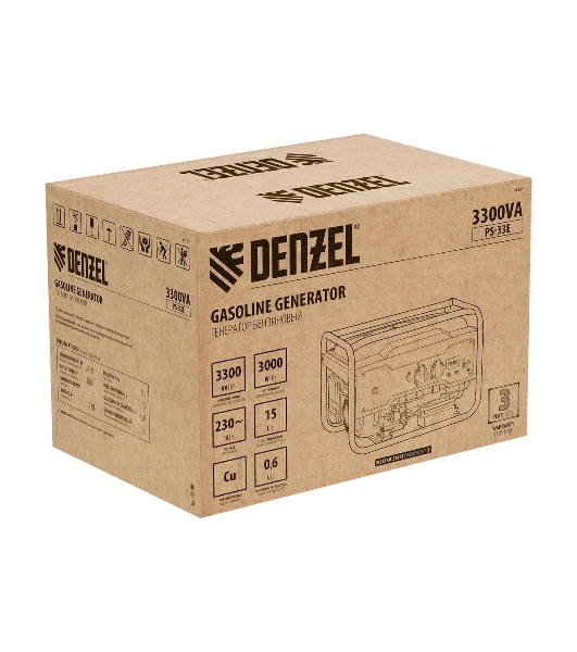 Электрогенератор бензиновый Denzel PS-33E, 3.3 кВт, 85 дБ, 48.5 кг