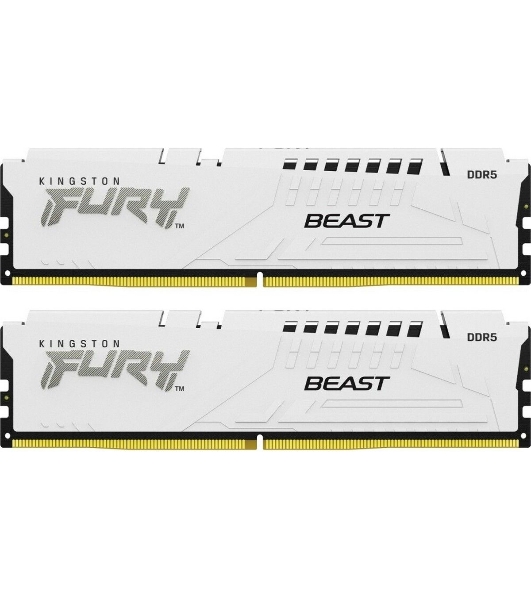 Оперативная память Kingston Fury Beast, DDR5, 32Gb (2x16GB), 6000MHz, CL36, DIMM, с радиаторами, белый