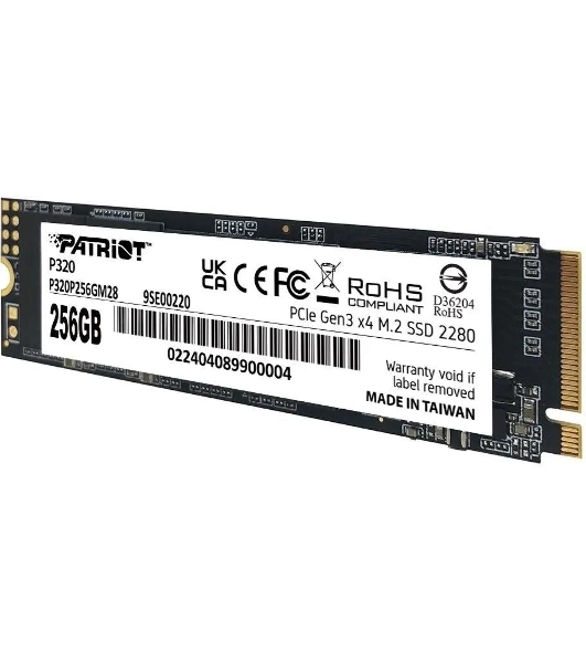 Накопитель SSD Patriot P320, 256Gb, PCIe 3.0 x4, M.2 2280, NVMe, R/W 2200/1200